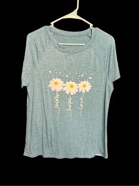 Women’s Heather Blue Daisy Graphic Tee - Faith Hope Love